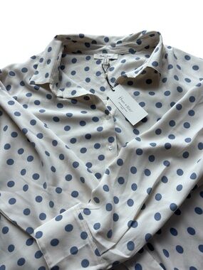 NWT Polka Dot Blouse 2X Plus Size Button Front Work Office Top